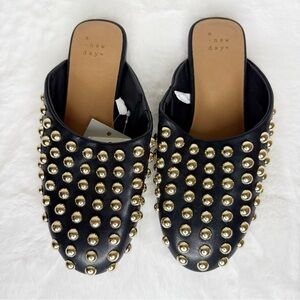 A New Day Black and Gold Studded Women's Mules 6